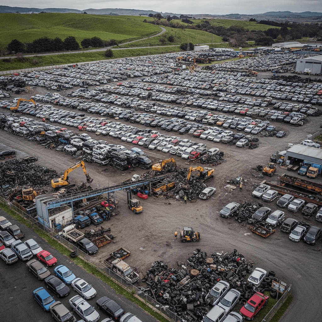 Car wreckers in NZ processing vehicles for recycling