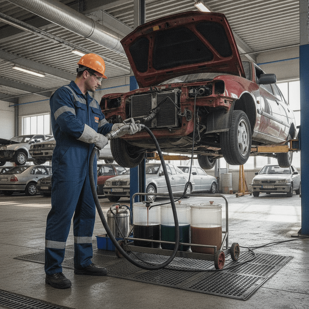 Environmentally safe fluid removal from a scrapped car in NZ